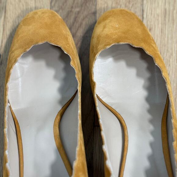 Chloé Lauren Suede Scallop Block Heel Pump 41 Tan - Picture 6 of 12